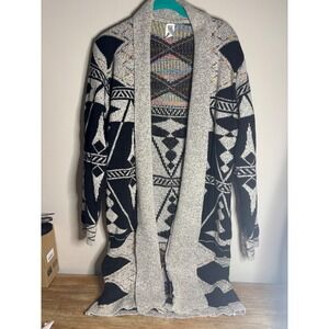 Mintee‎ 16 Aztec Geometric Longline Cardigan XL Black White Multi CD2211-029